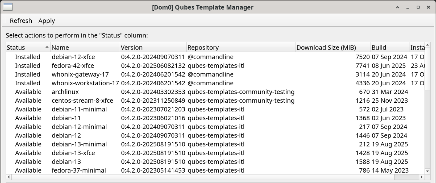 some of the templates provided by Qubes OS